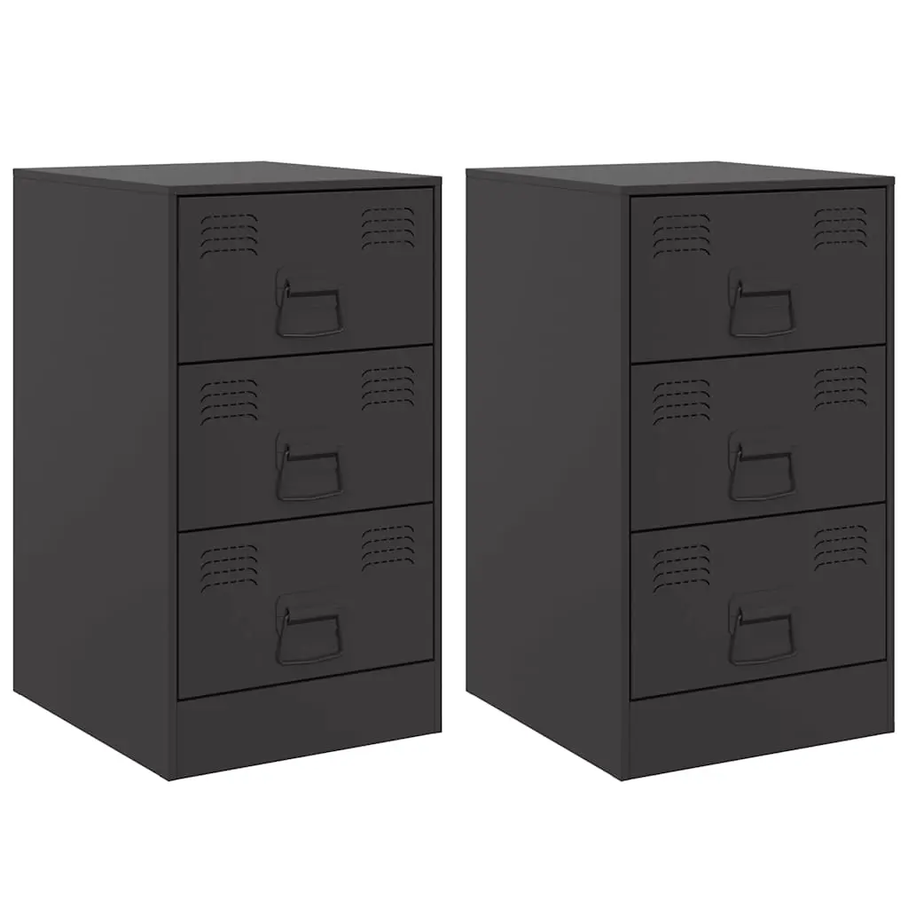 Bedside Cabinets 2pcs Black 34.5x39x62 cm Steel 841776 - Furniture