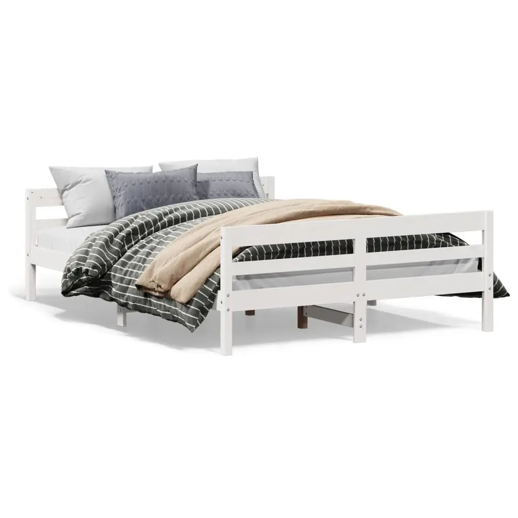 Bed Frame without Mattress White 137x187 cm Double Solid Wood Pine 842787 - Furniture