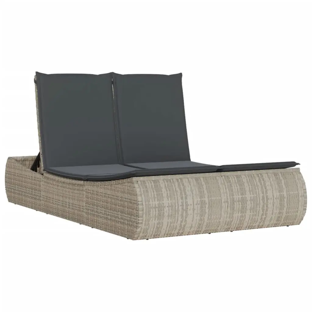 Double Sun Lounger with Cushions Light Grey Poly Rattan 368095 - Furniture