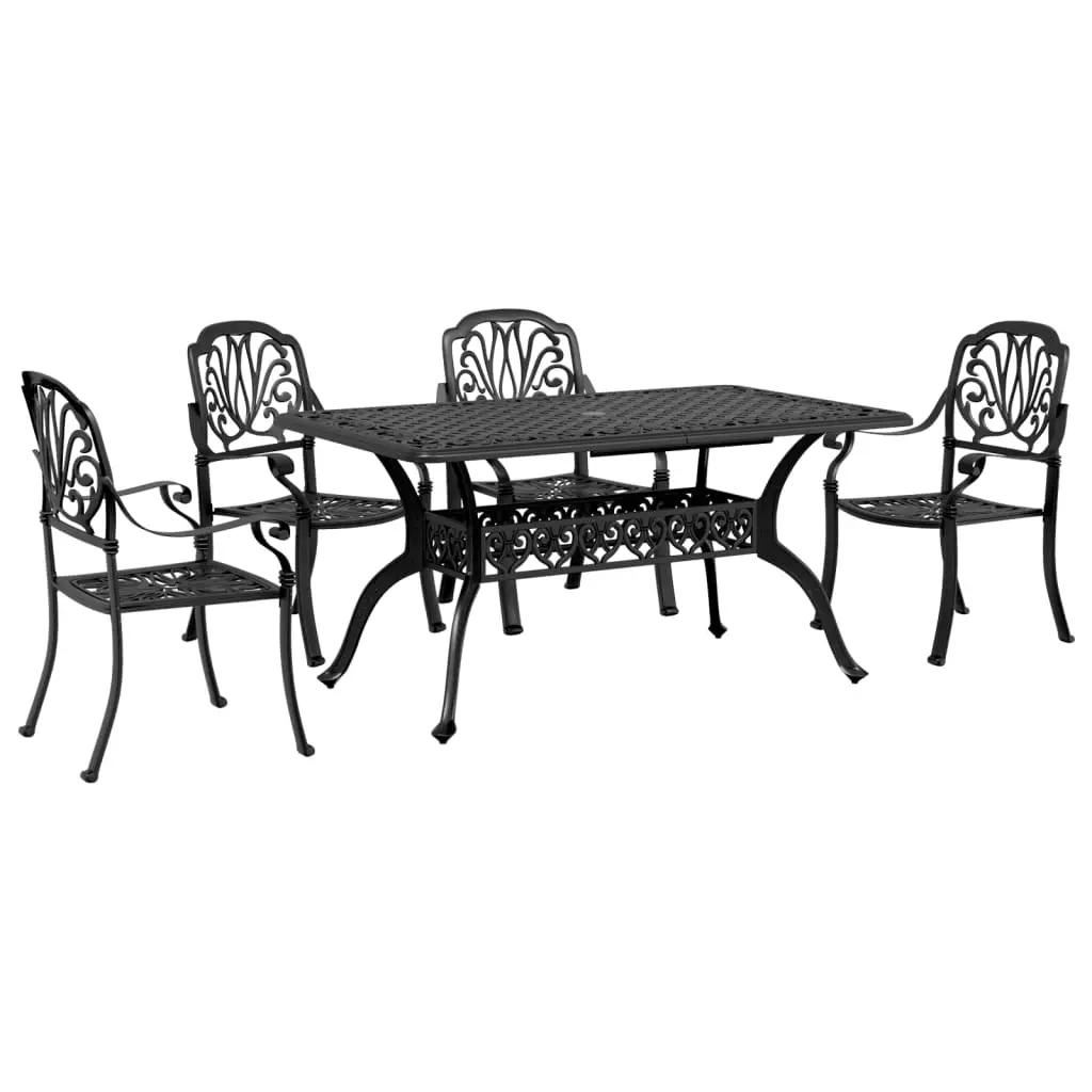 5 Piece Garden Dining Set Black Cast Aluminium 3216309 - Furniture