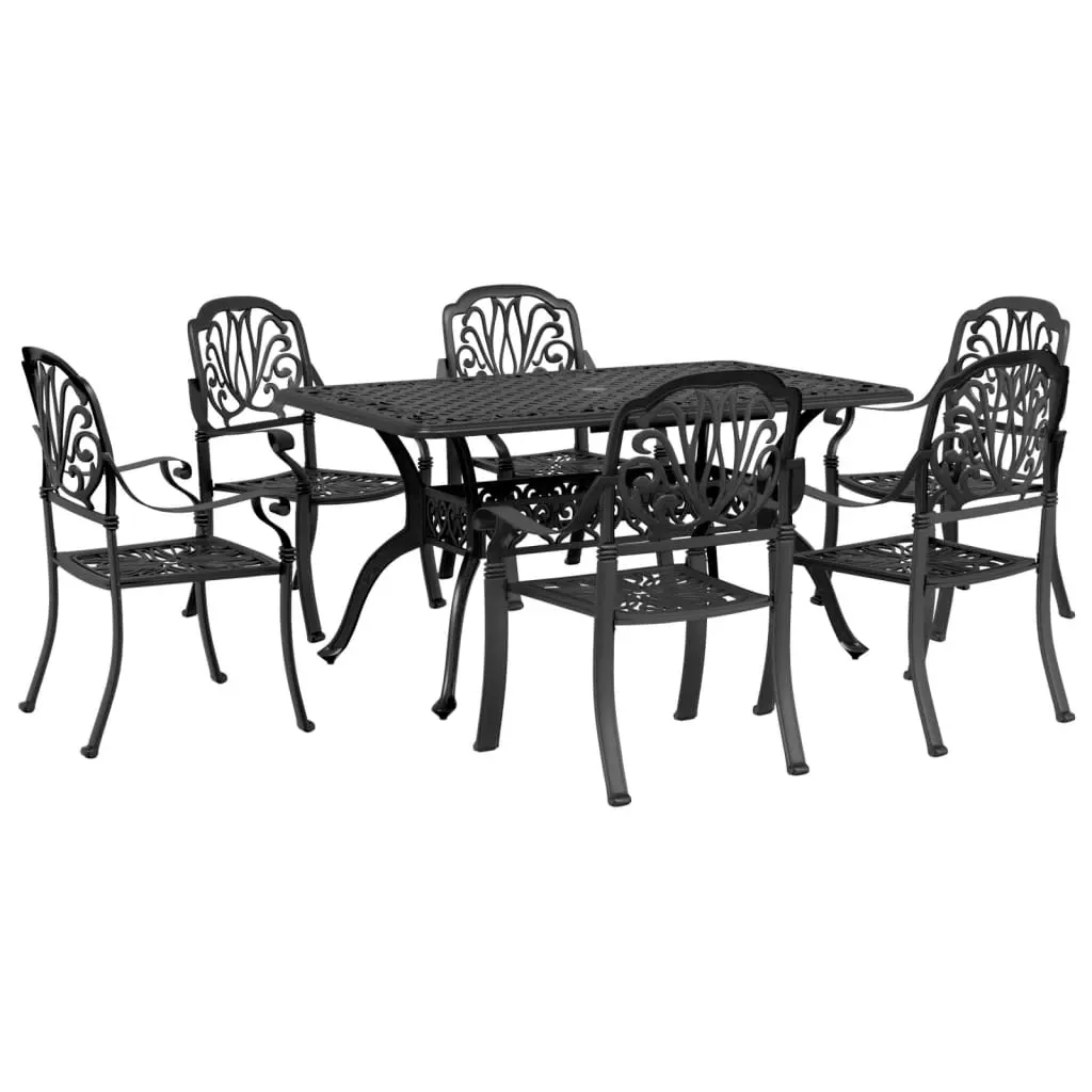 7 Piece Garden Dining Set Black Cast Aluminium 3216313 - Furniture