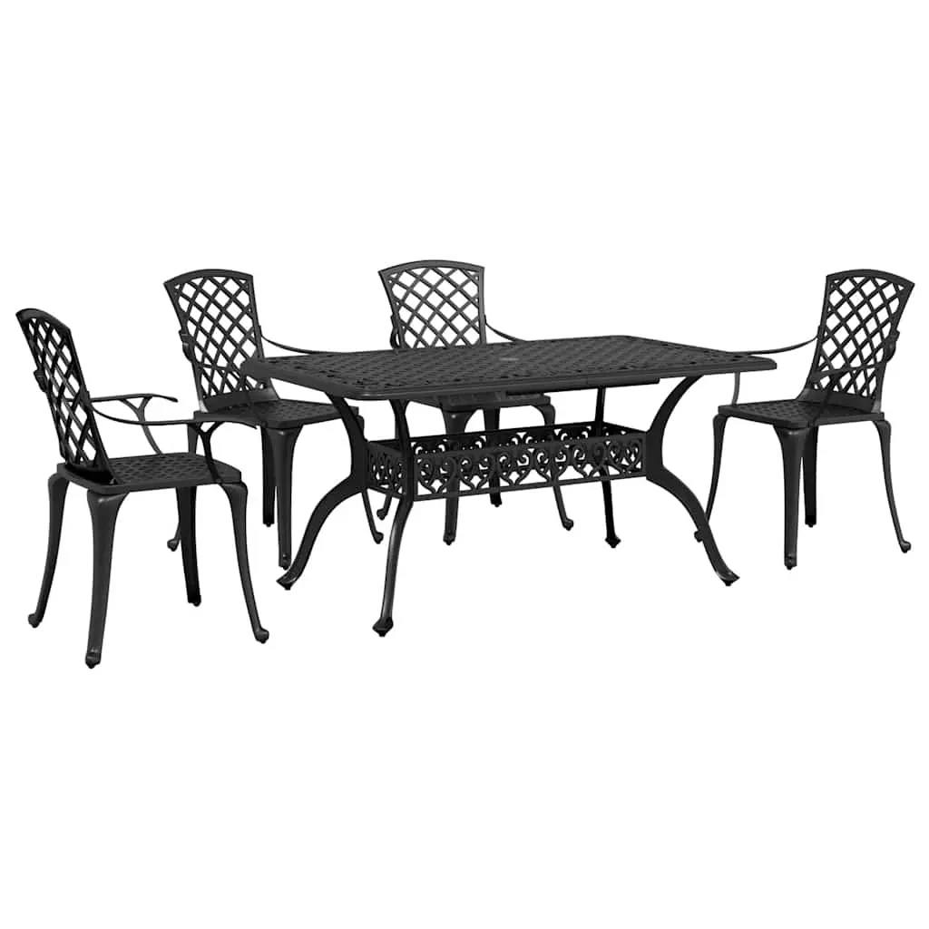 5 Piece Garden Dining Set Black Cast Aluminium 3216317 - Furniture