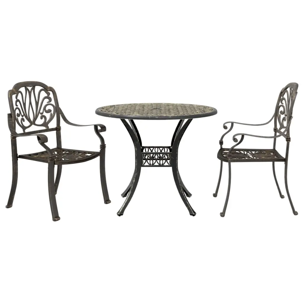3 Piece Bistro Set Bronze Cast Aluminium 3216322 - Furniture