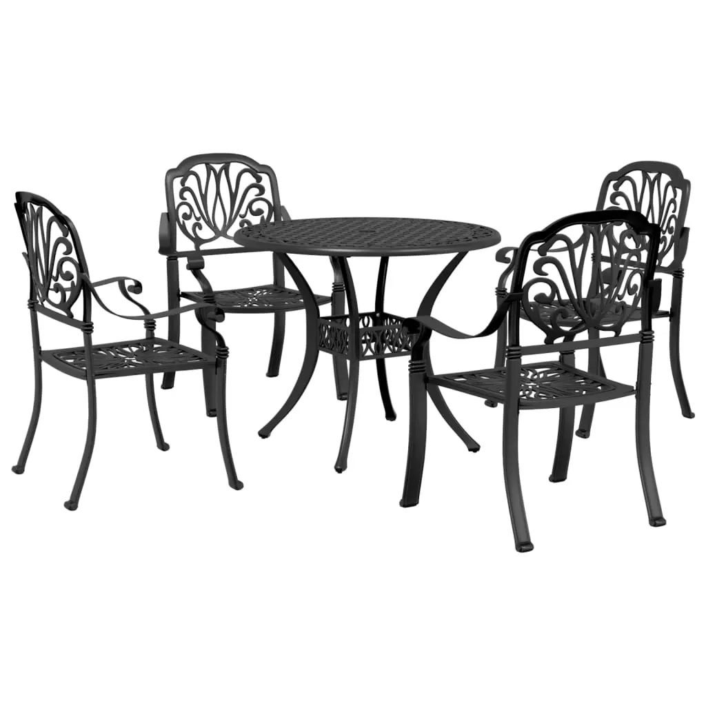 5 Piece Garden Dining Set Black Cast Aluminium 3216327 - Furniture