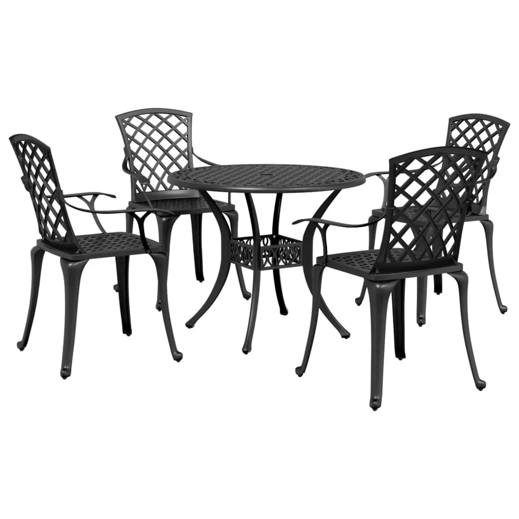 5 Piece Garden Dining Set Black Cast Aluminium 3216335 - Furniture
