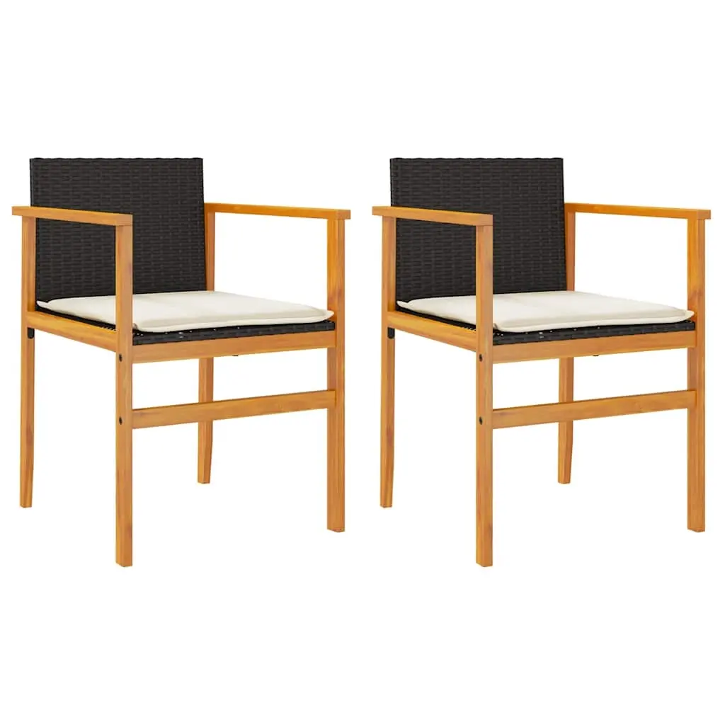 Garden Chairs with Cushions 2 pcs Black Poly Rattan&Solid Wood 368711 - Furniture