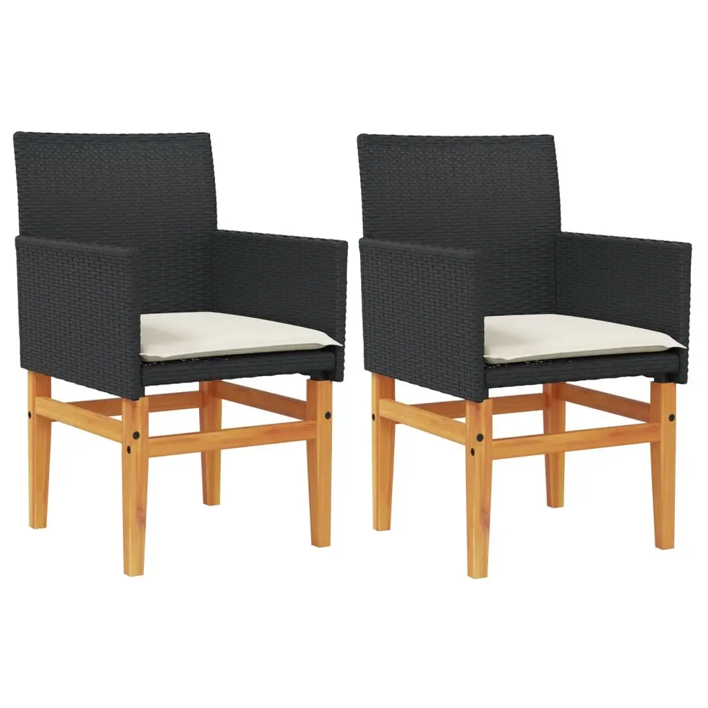 Garden Chairs with Cushions 2 pcs Black Poly Rattan&Solid Wood 368714 - Furniture