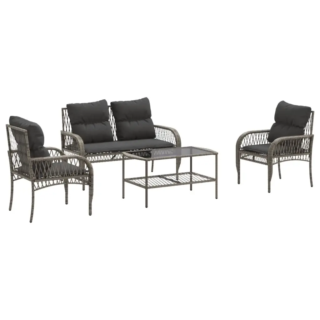 4 Piece Garden Sofa Set with Cushions Grey Poly Rattan 368729 - Furniture