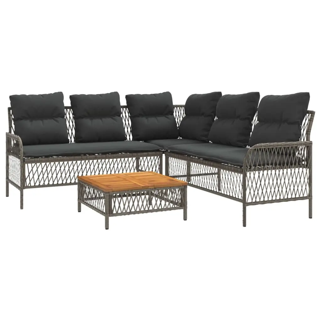 2 Piece Garden Sofa Set with Cushions Grey Poly Rattan 368734 - Furniture