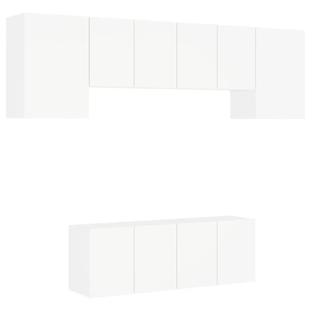 6 Piece TV Wall Units White Engineered Wood 3216439 - Furniture