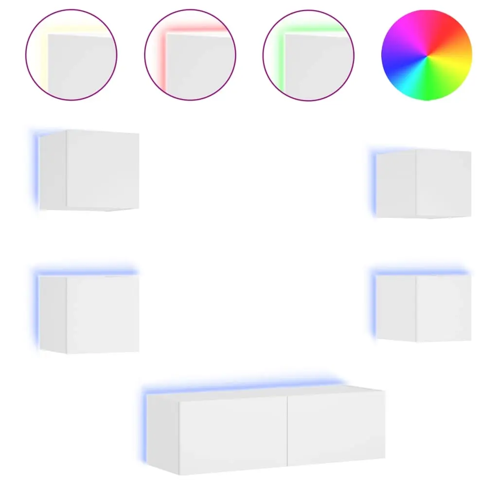 5 Piece TV Wall Cabinets with LED Lights White 3216860 - Furniture