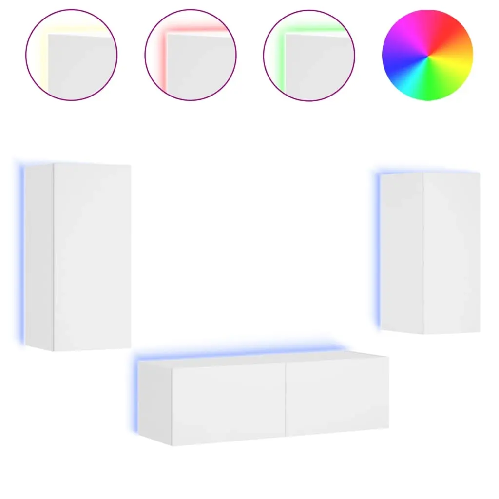 3 Piece TV Wall Cabinets with LED Lights White 3216867 - Furniture