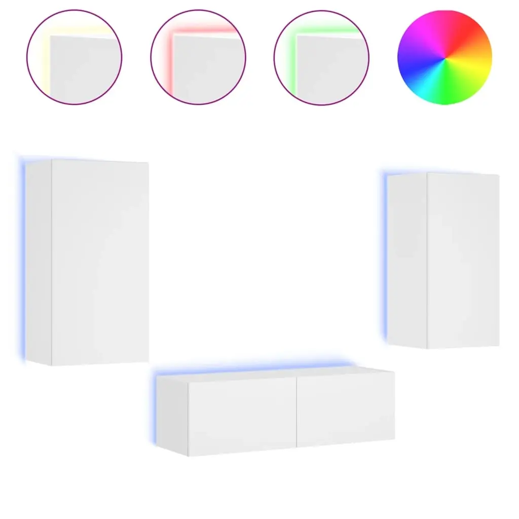 3 Piece TV Wall Cabinets with LED Lights White 3216874 - Furniture