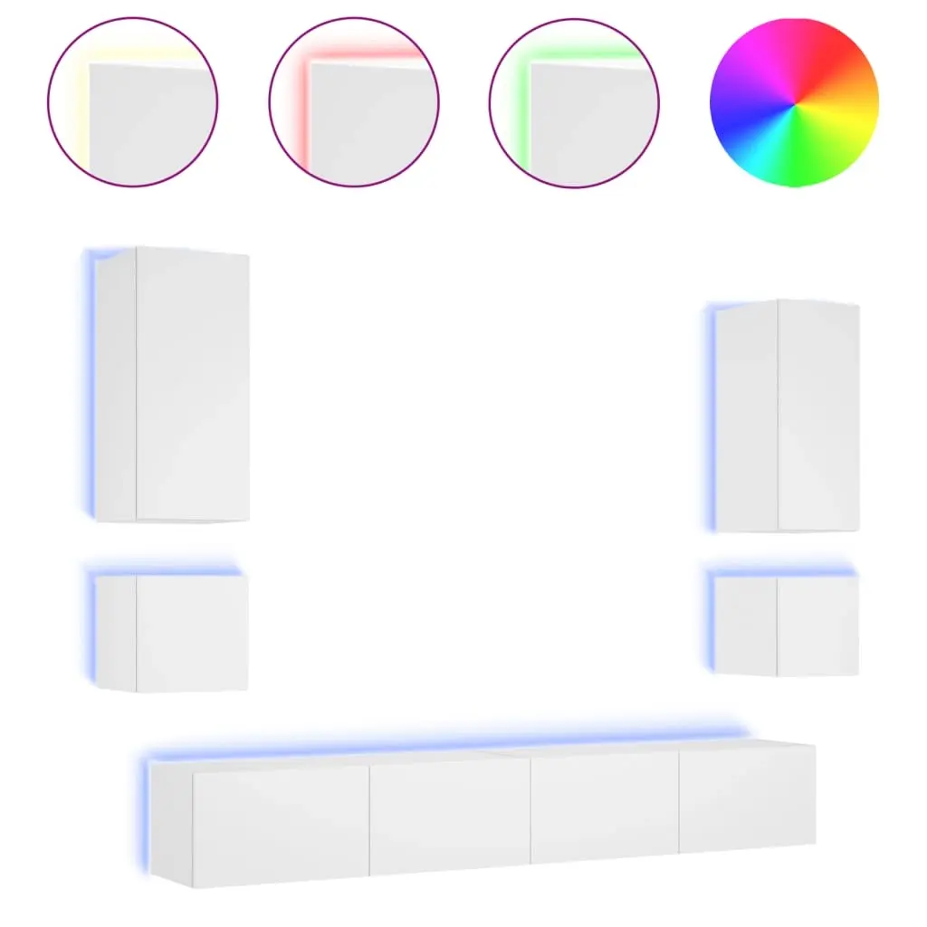 6 Piece TV Wall Cabinets with LED Lights White 3216888 - Furniture