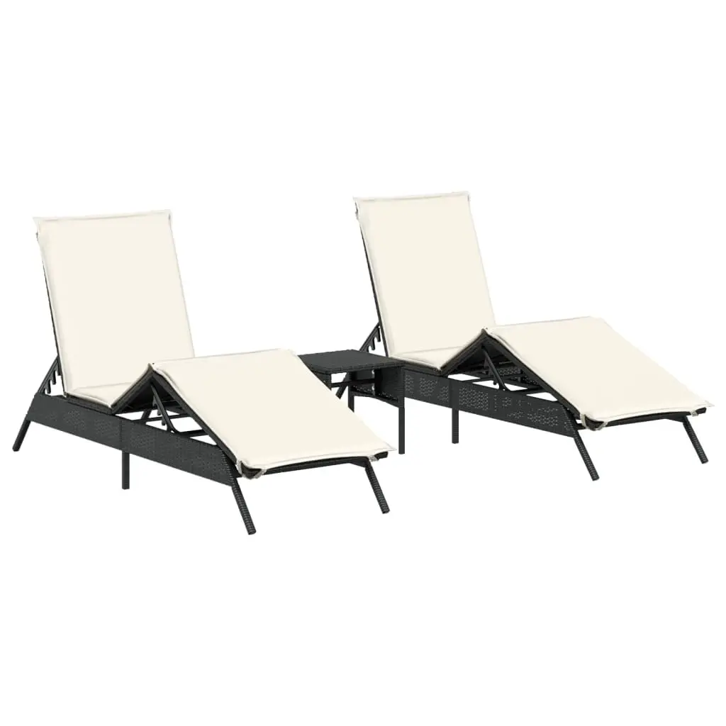 Sun Loungers 2 pcs with Table Black Poly Rattan 4002710 - Furniture