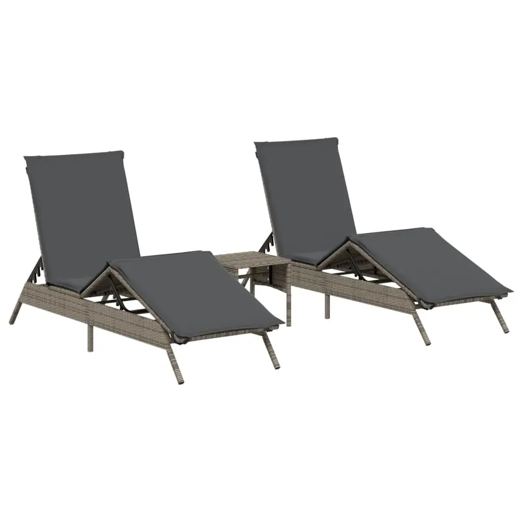 Sun Loungers 2 pcs with Table Grey Poly Rattan 4002712 - Furniture