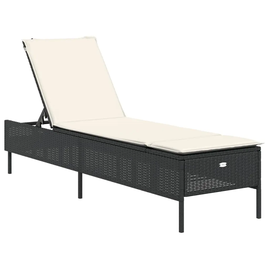 Sun Lounger with Cushion Black Poly Rattan 4002719 - Furniture