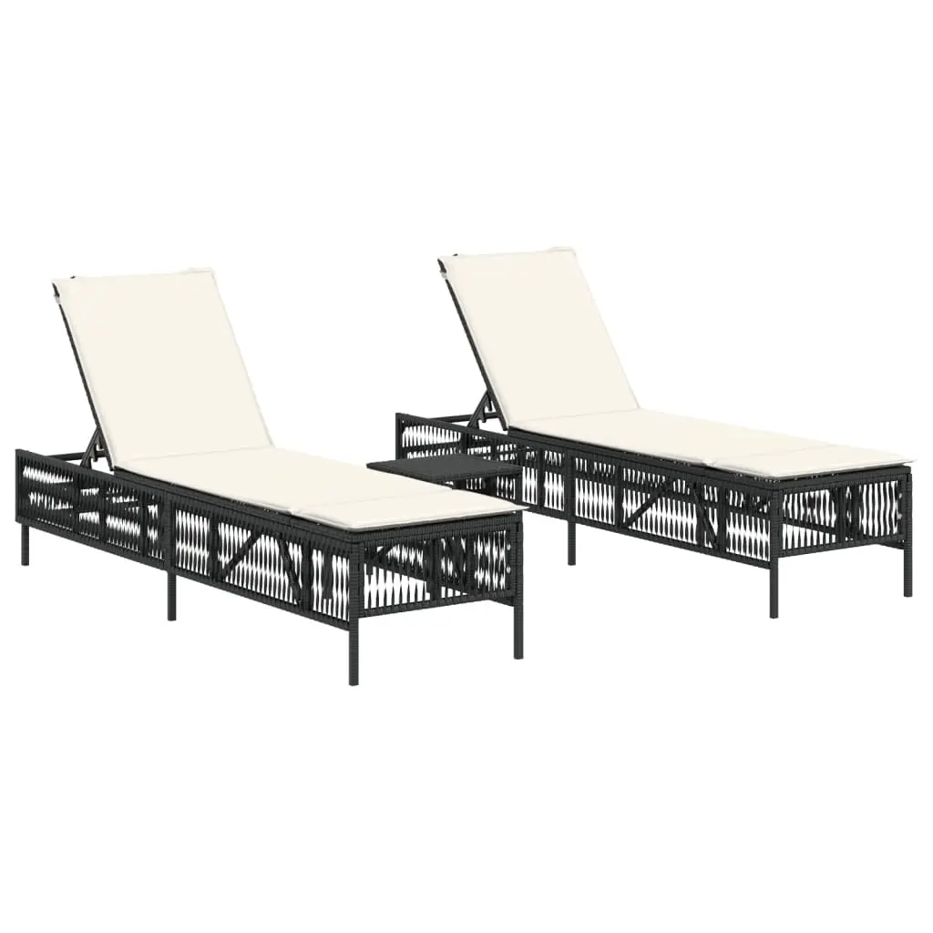 Sun Loungers 2 pcs with Table Black Poly Rattan 4002746 - Furniture