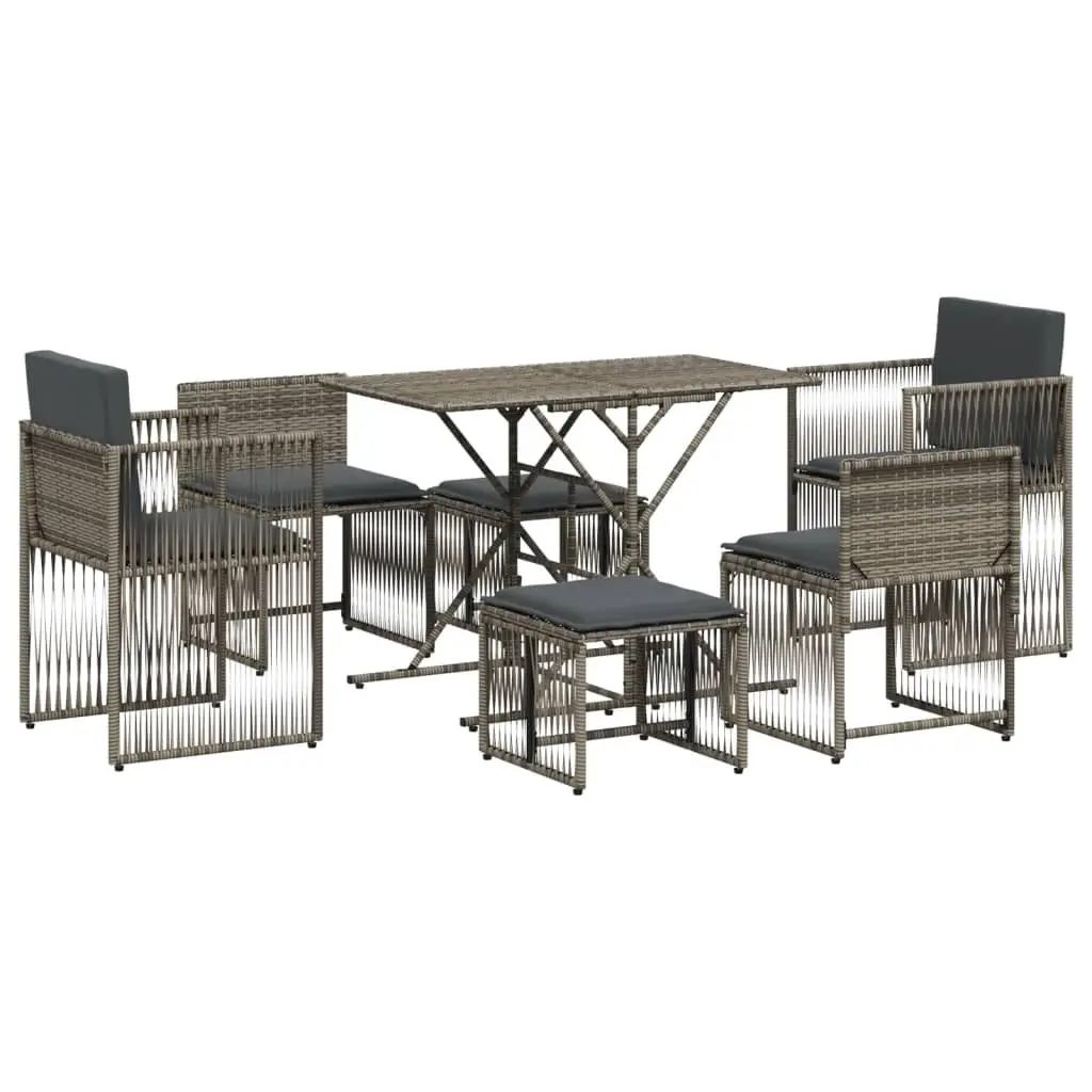7 Piece Garden Dining Set with Cushions Grey Poly Rattan 369011 - Furniture