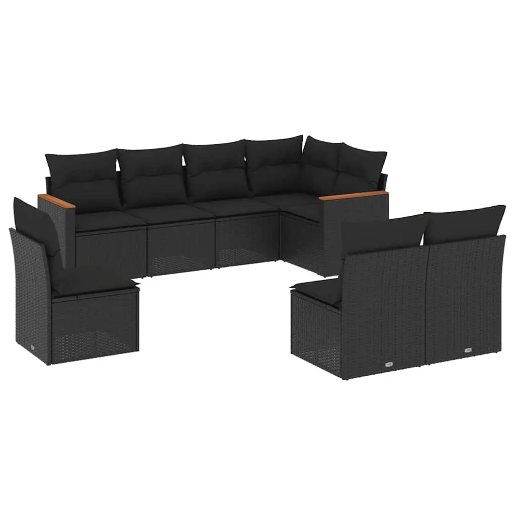8 Piece Garden Sofa Set with Cushions Black Poly Rattan 3226041 - Furniture