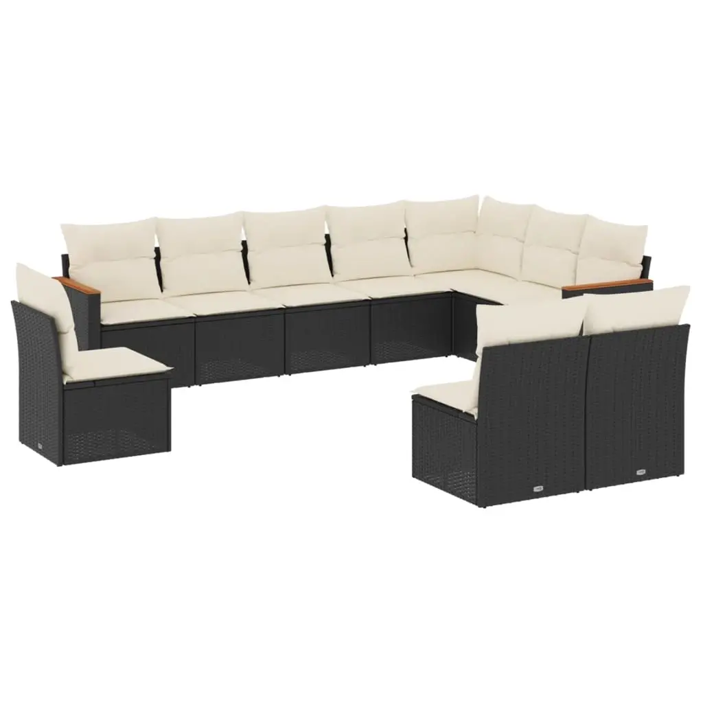 10 Piece Garden Sofa Set with Cushions Black Poly Rattan 3226070 - Furniture