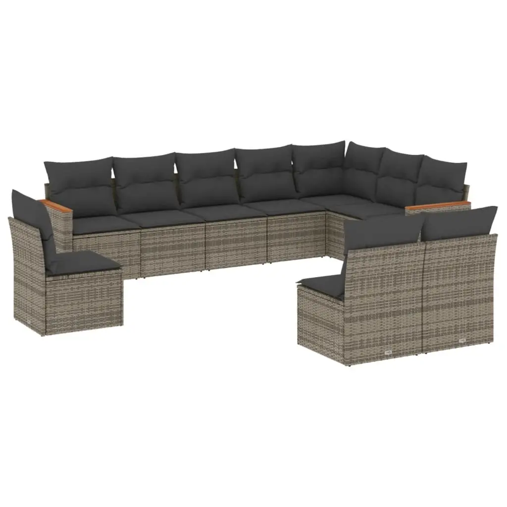 10 Piece Garden Sofa Set with Cushions Grey Poly Rattan 3226074 - Furniture