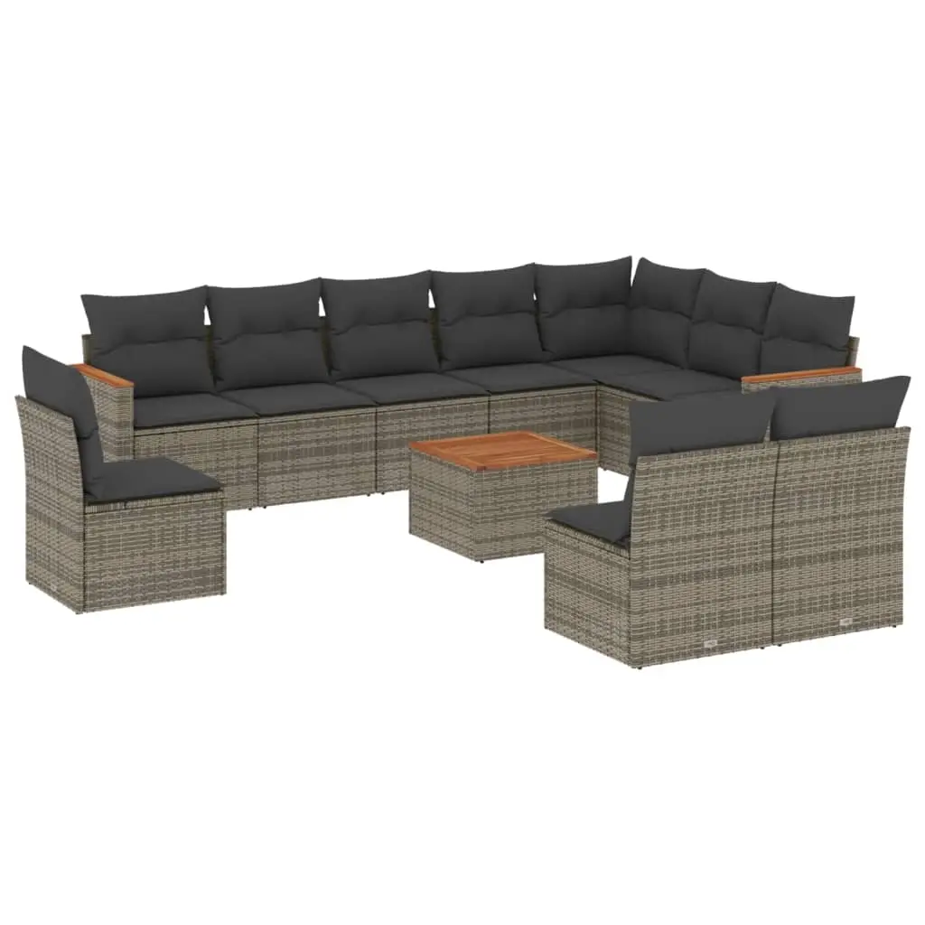 11 Piece Garden Sofa Set with Cushions Grey Poly Rattan 3226081 - Furniture