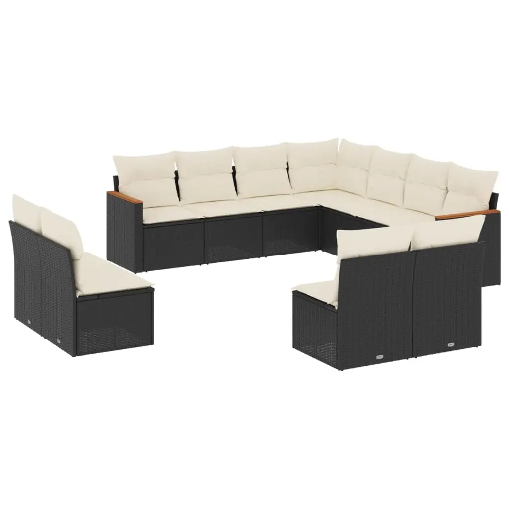 11 Piece Garden Sofa Set with Cushions Black Poly Rattan 3226084 - Furniture