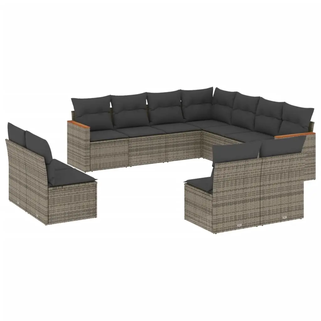 11 Piece Garden Sofa Set with Cushions Grey Poly Rattan 3226088 - Furniture