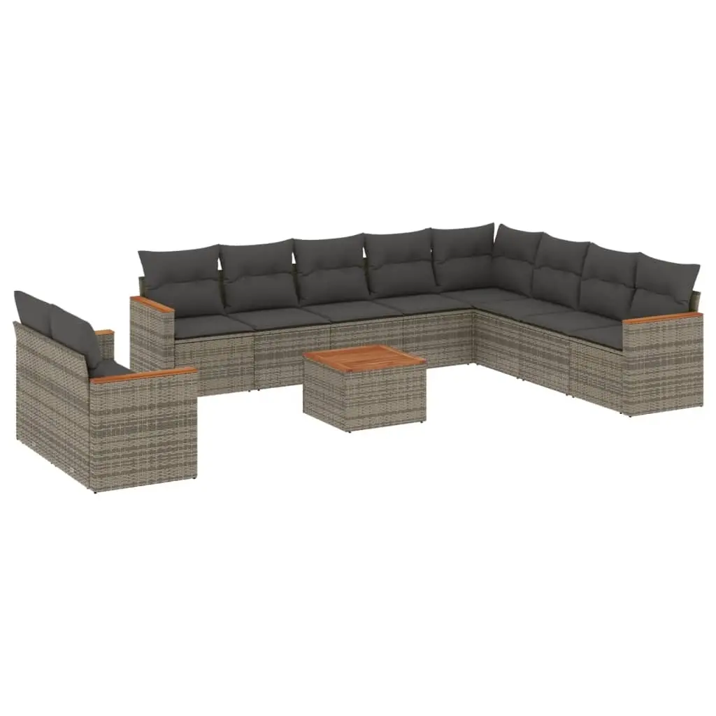 11 Piece Garden Sofa Set with Cushions Grey Poly Rattan 3226123 - Furniture