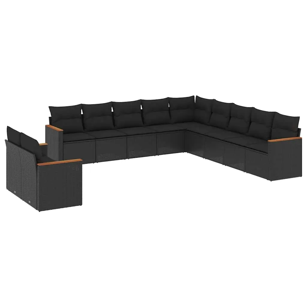 11 Piece Garden Sofa Set with Cushions Black Poly Rattan 3226125 - Furniture