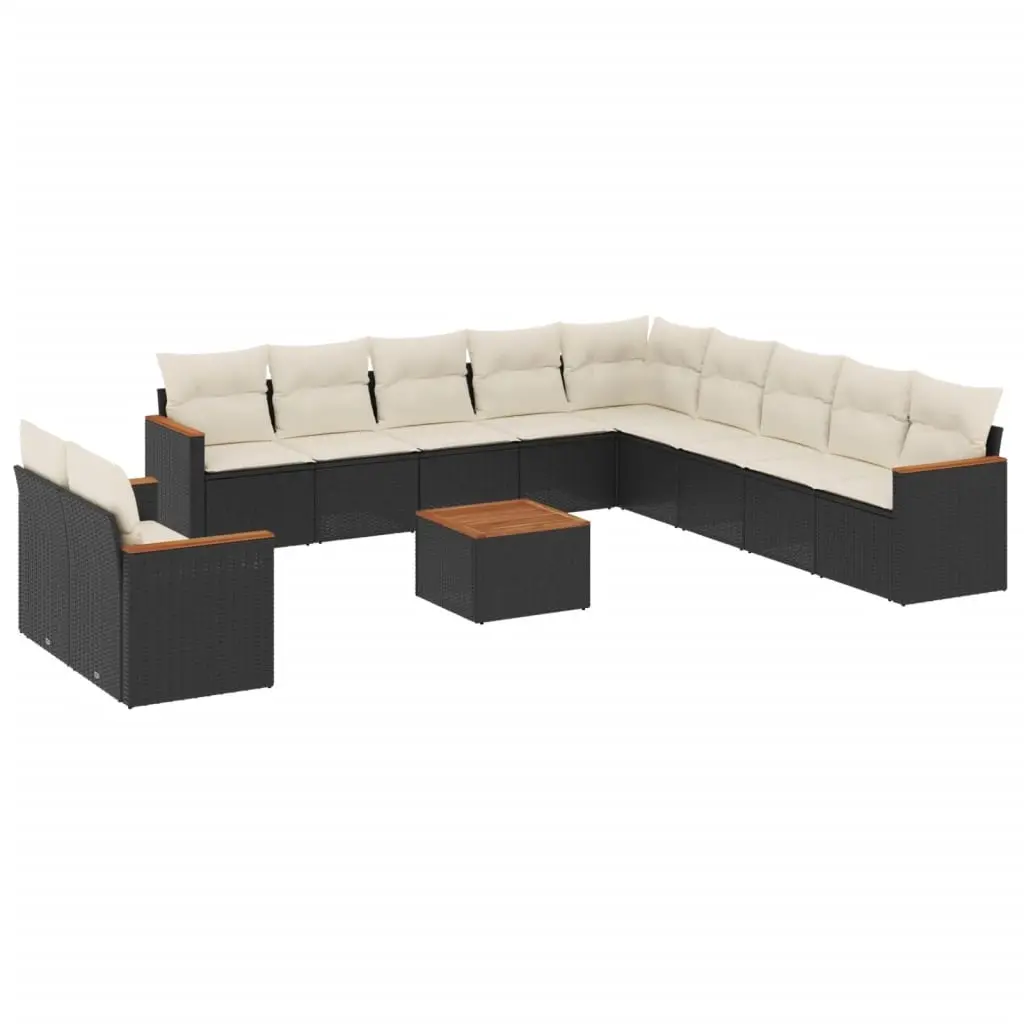 12 Piece Garden Sofa Set with Cushions Black Poly Rattan 3226133 - Furniture