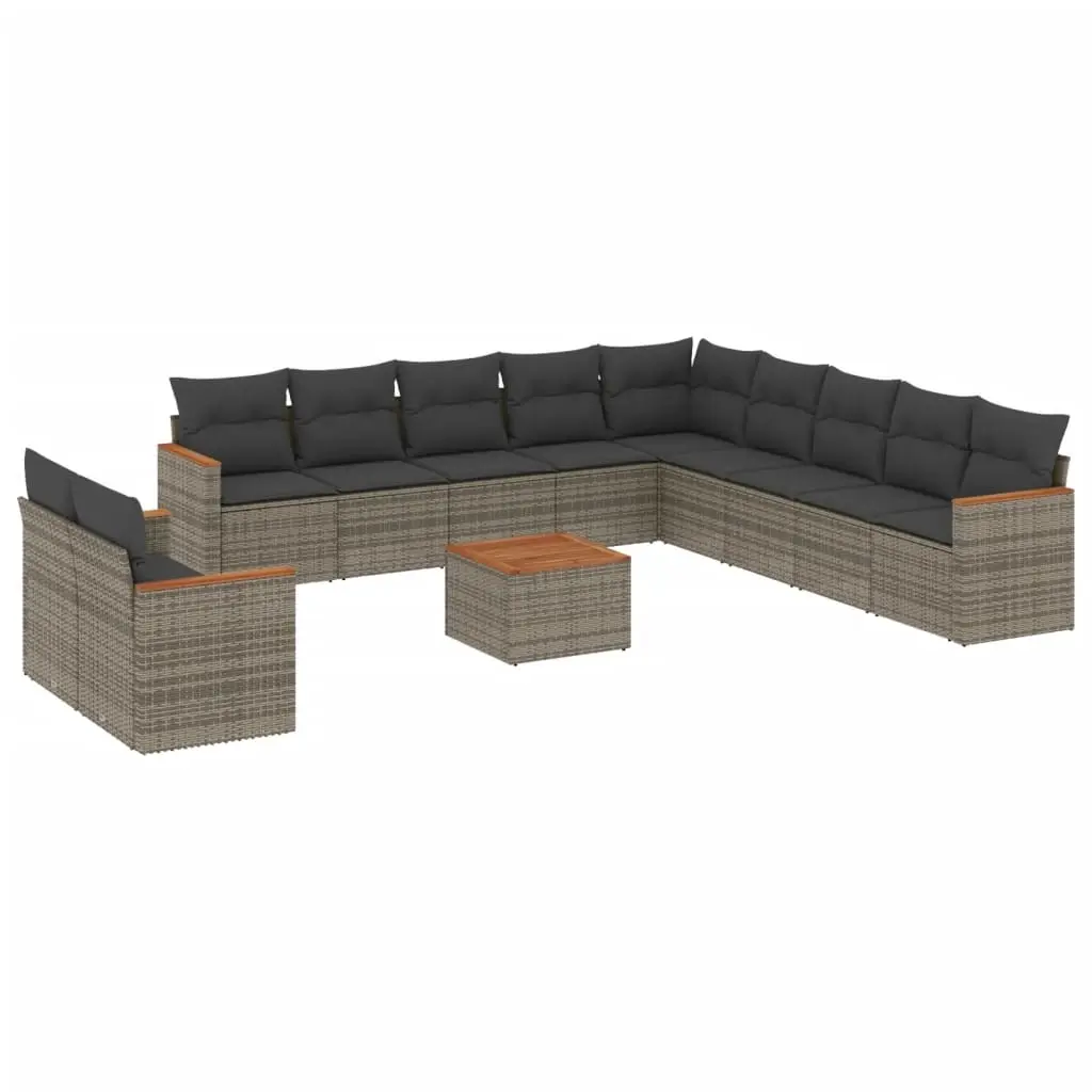 12 Piece Garden Sofa Set with Cushions Grey Poly Rattan 3226137 - Furniture