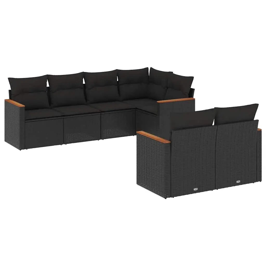 7 Piece Garden Sofa Set with Cushions Black Poly Rattan 3226139 - Furniture