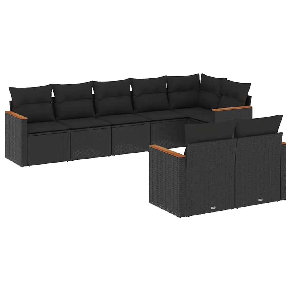 8 Piece Garden Sofa Set with Cushions Black Poly Rattan 3226146 - Furniture