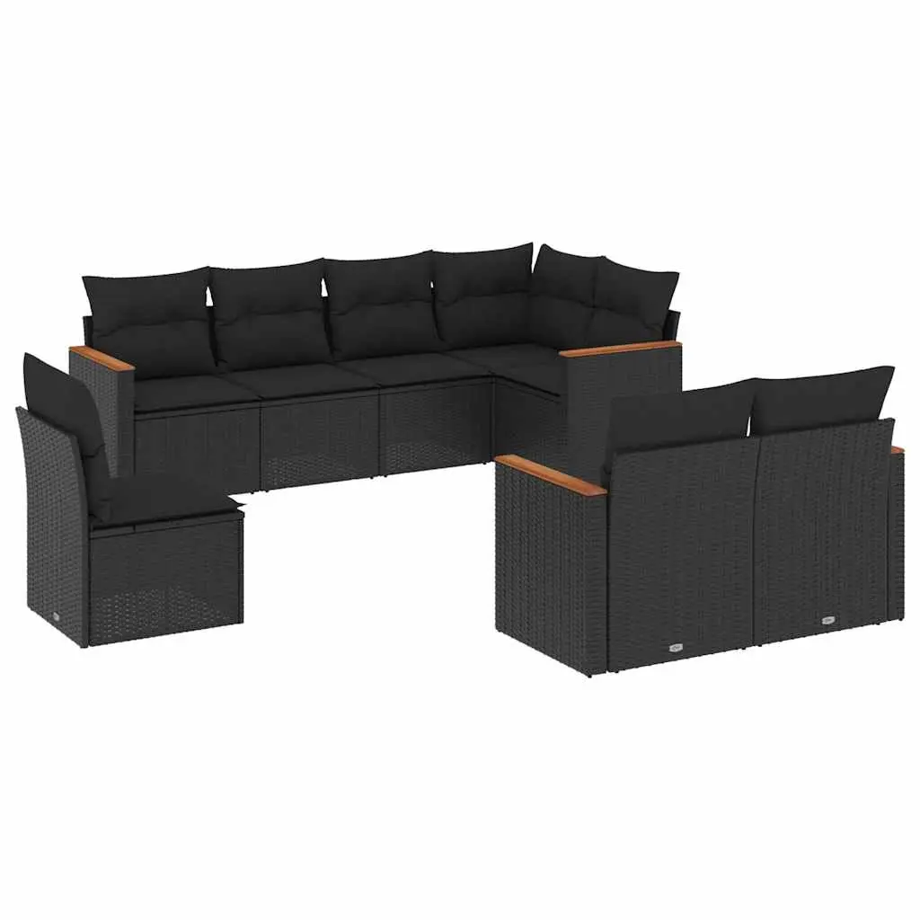 8 Piece Garden Sofa Set with Cushions Black Poly Rattan 3226160 - Furniture