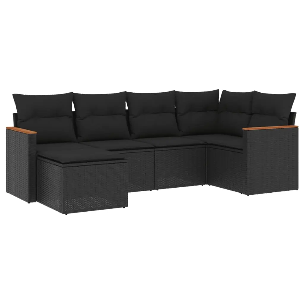 6 Piece Garden Sofa Set with Cushions Black Poly Rattan 3226174 - Furniture