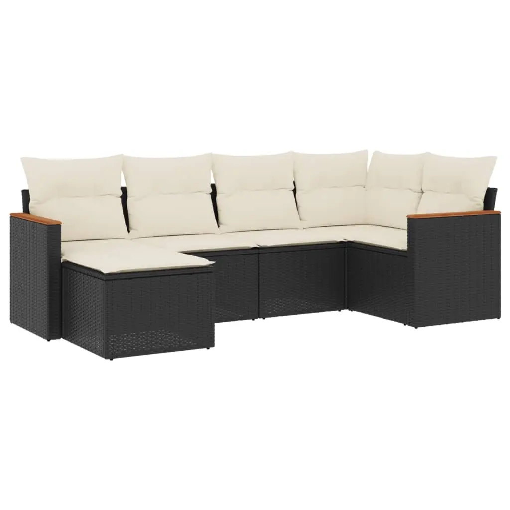 6 Piece Garden Sofa Set with Cushions Black Poly Rattan 3226175 - Furniture