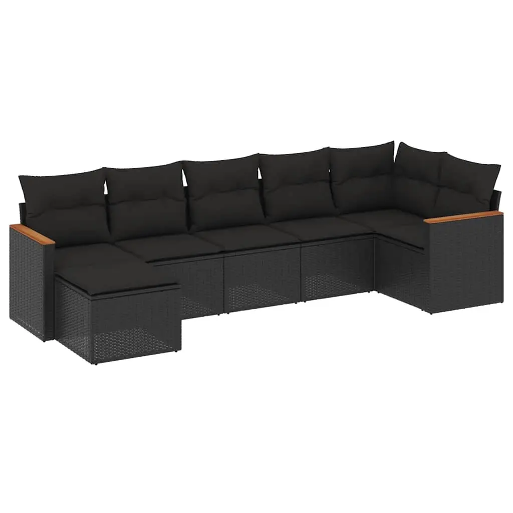 7 Piece Garden Sofa Set with Cushions Black Poly Rattan 3226188 - Furniture