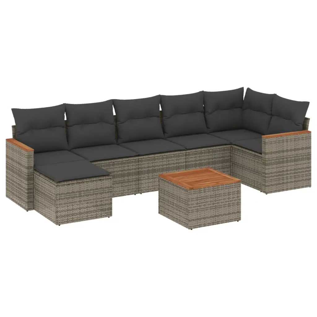 8 Piece Garden Sofa Set with Cushions Grey Poly Rattan 3226200 - Furniture