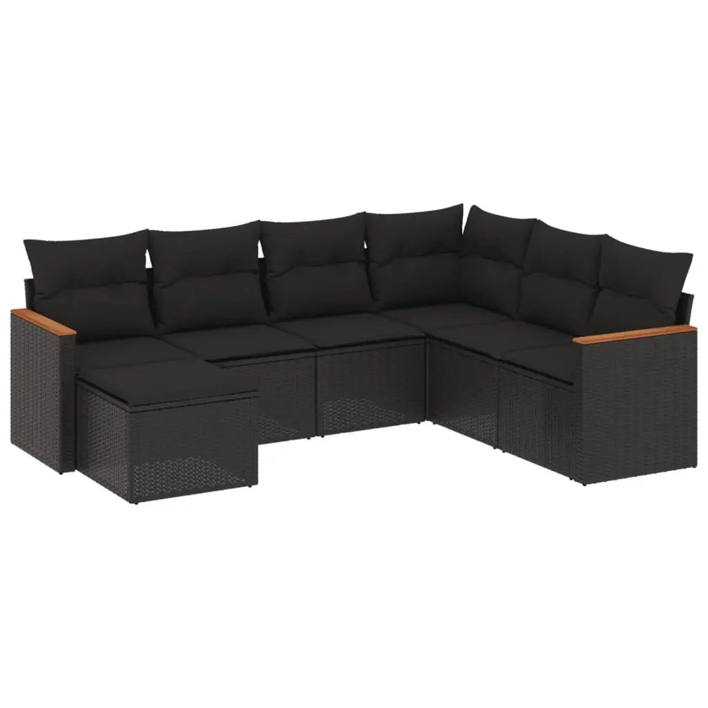7 Piece Garden Sofa Set with Cushions Black Poly Rattan 3226202 - Furniture