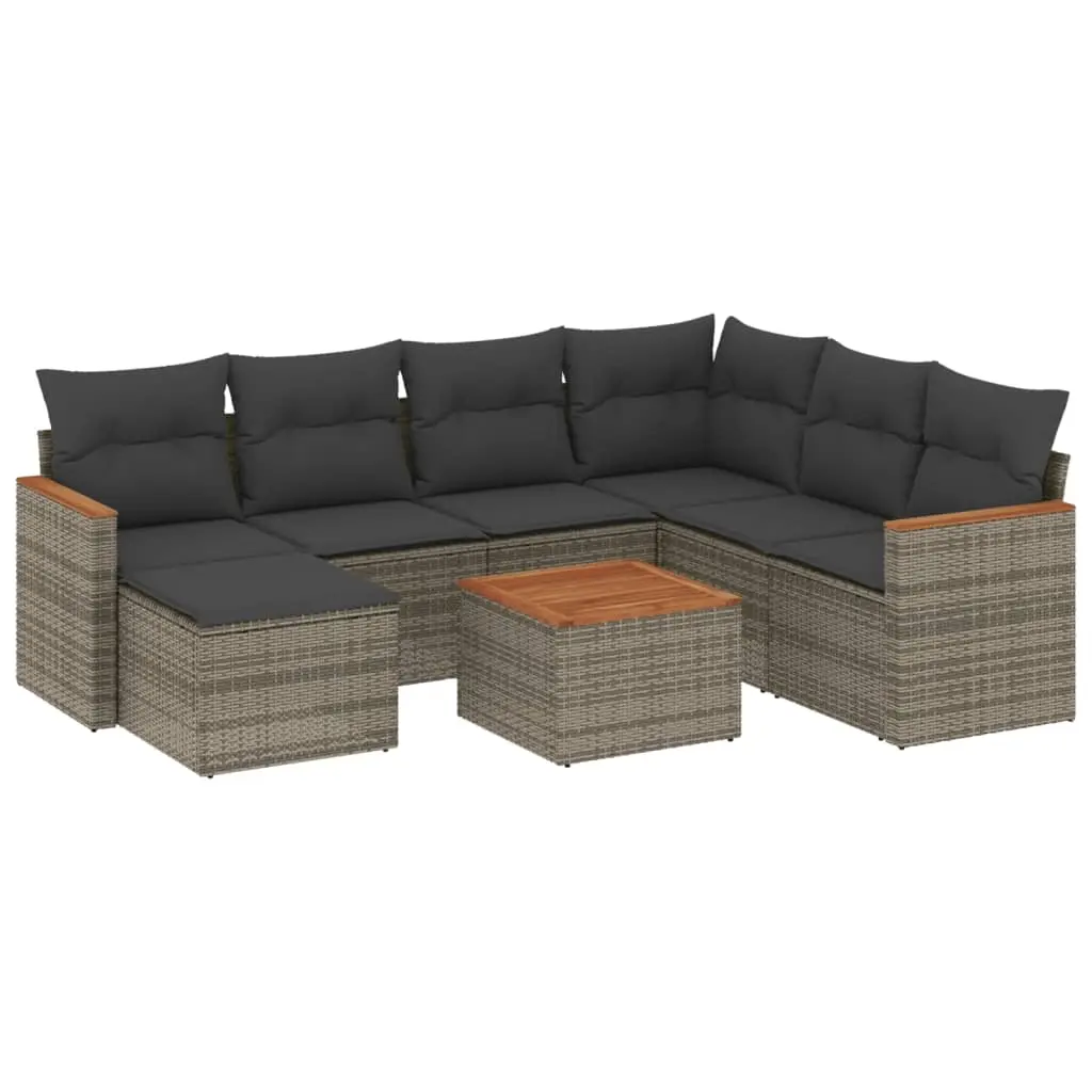 8 Piece Garden Sofa Set with Cushions Grey Poly Rattan 3226214 - Furniture