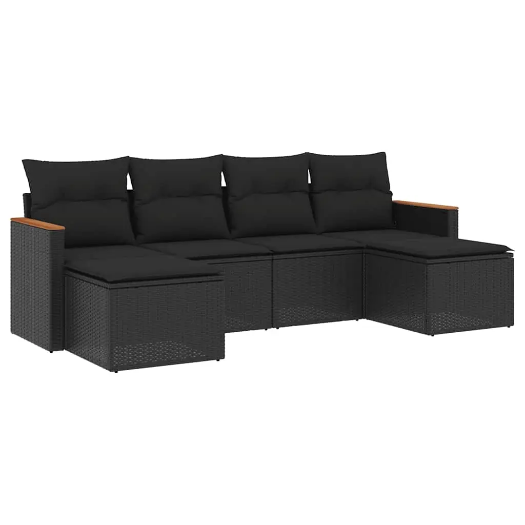 6 Piece Garden Sofa Set with Cushions Black Poly Rattan 3226216 - Furniture