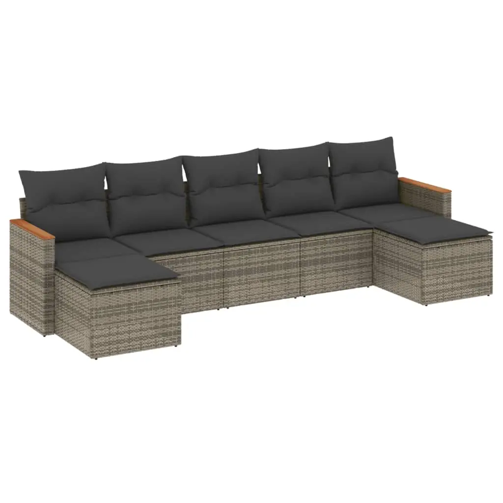 7 Piece Garden Sofa Set with Cushions Grey Poly Rattan 3226235 - Furniture