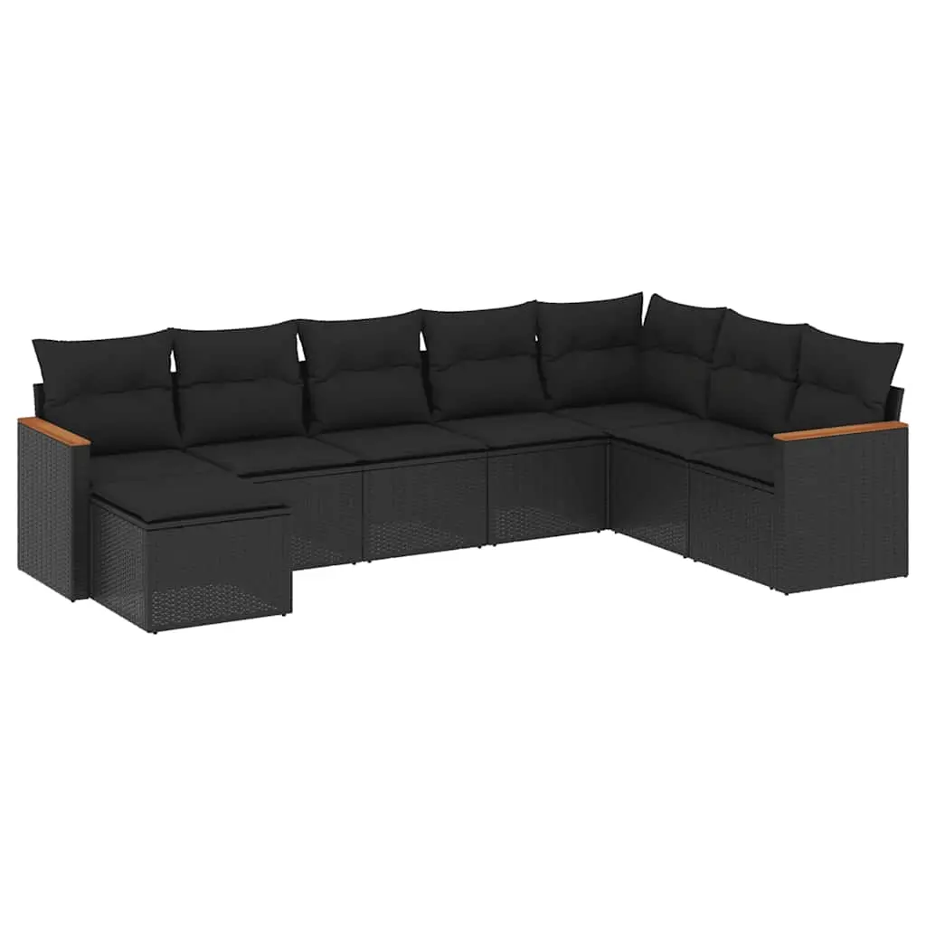 8 Piece Garden Sofa Set with Cushions Black Poly Rattan 3226244 - Furniture