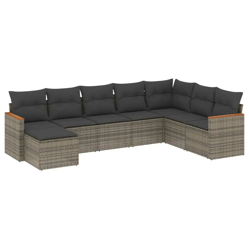 8 Piece Garden Sofa Set with Cushions Grey Poly Rattan 3226249 - Furniture
