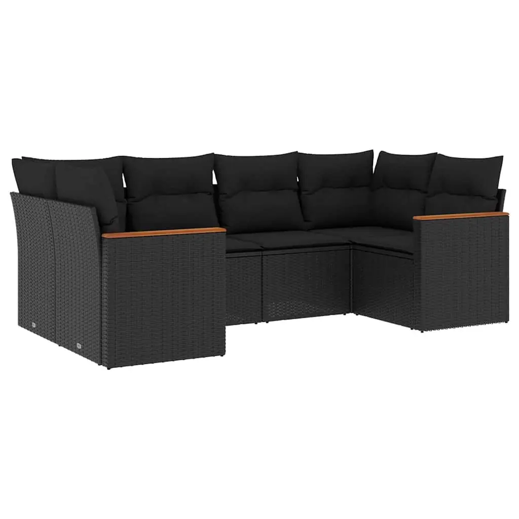6 Piece Garden Sofa Set with Cushions Black Poly Rattan 3226258 - Furniture