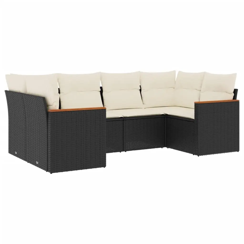 6 Piece Garden Sofa Set with Cushions Black Poly Rattan 3226259 - Furniture
