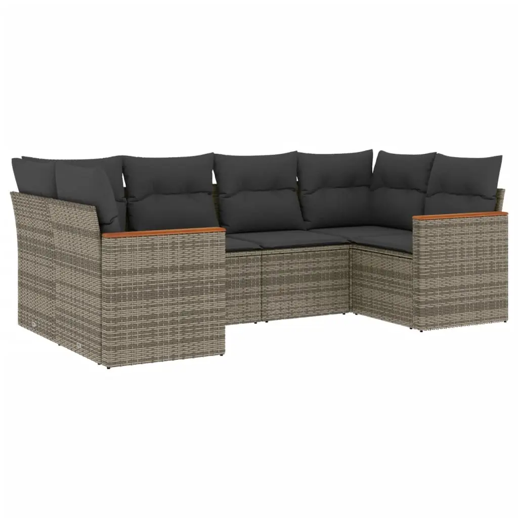6 Piece Garden Sofa Set with Cushions Grey Poly Rattan 3226263 - Furniture