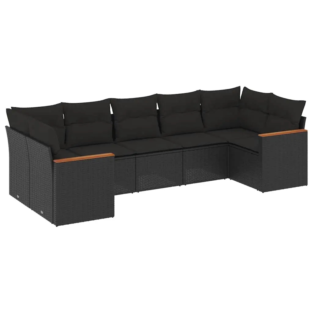 7 Piece Garden Sofa Set with Cushions Black Poly Rattan 3226265 - Furniture